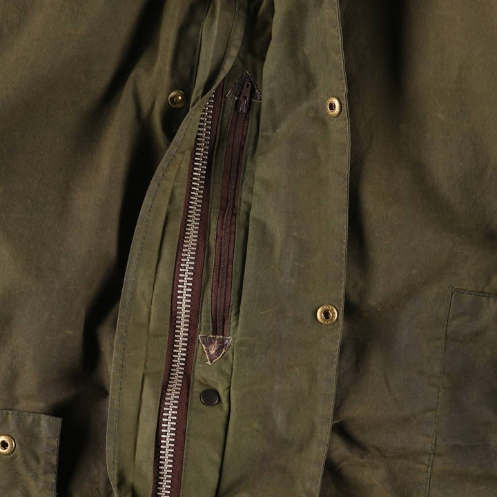 Vintage 80s-90'S Barbour BORDER (old 3-warrant) waxed cotton oiled jacket, made in England, men's size L unclear Khaki type Vintage Second Hand