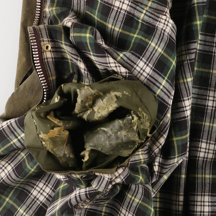 Vintage 80s-90'S Barbour BORDER (old 3-warrant) waxed cotton oiled jacket, made in England, men's size L unclear Khaki type Vintage Second Hand