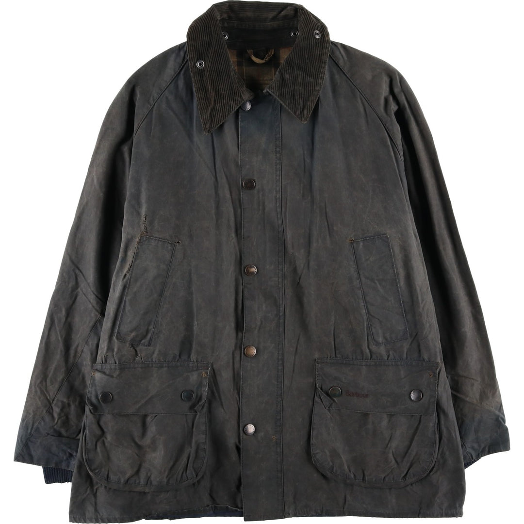 2000'S Barbour BEDALE waxed cotton oiled jacket, Made in England, C42, Men's size L cotton Charcoal Vintage Second Hand