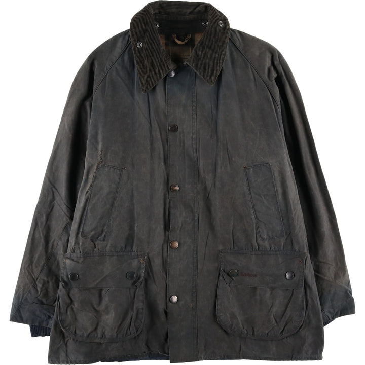 2000'S Barbour BEDALE waxed cotton oiled jacket, Made in England, C42, Men's size L cotton Charcoal Vintage Second Hand