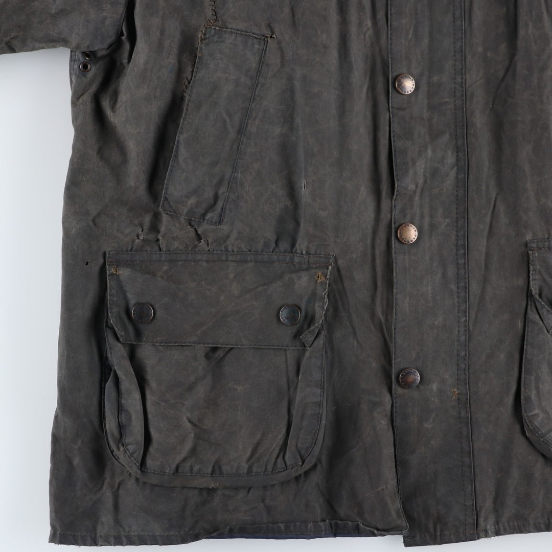 2000'S Barbour BEDALE waxed cotton oiled jacket, Made in England, C42, Men's size L cotton Charcoal Vintage Second Hand