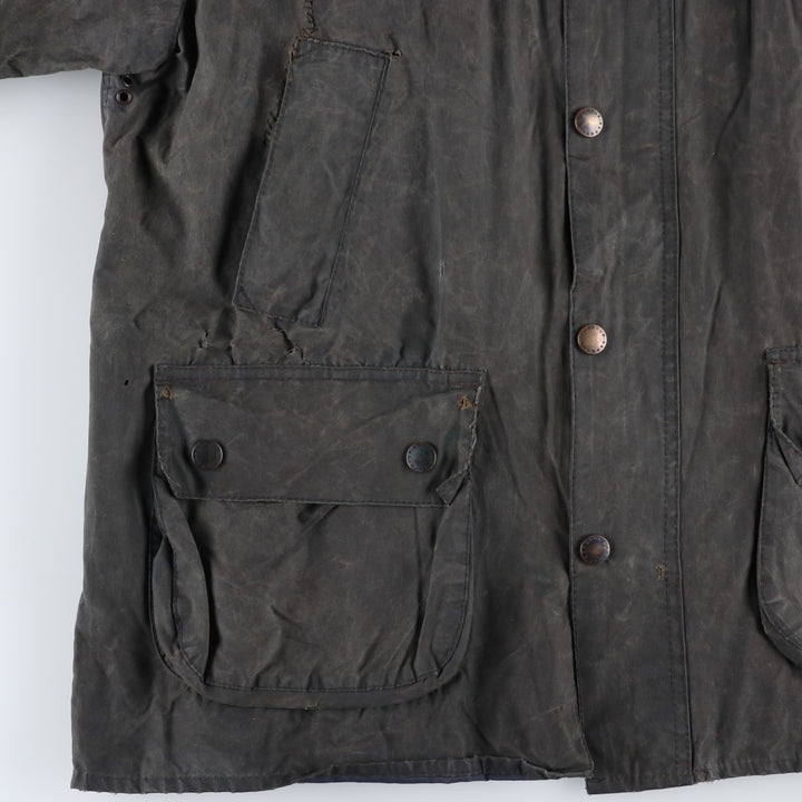 2000'S Barbour BEDALE waxed cotton oiled jacket, Made in England, C42, Men's size L cotton Charcoal Vintage Second Hand