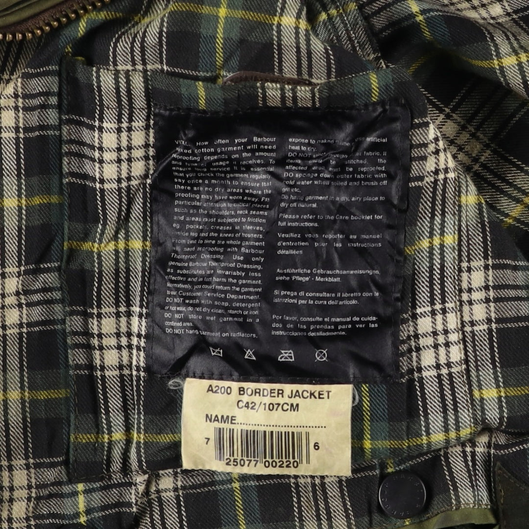 2000'S Barbour BORDER Waxed Cotton Oiled Jacket C42 Men's Size L Waxed cotton Khaki type Vintage Second Hand