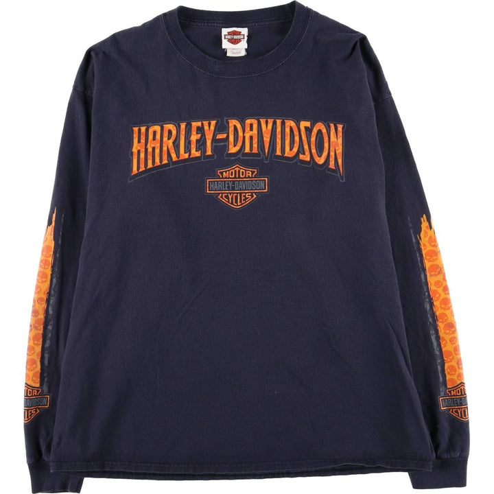 Harley-Davidson Motorcycle Long Sleeve T-Shirt, Men's Size XL cotton navy blue type Vintage Second Hand