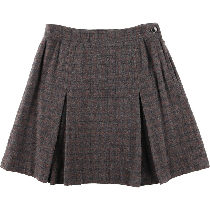 J.Crew Check Pattern Wool Pleated Mini Skirt, Women's Size L wool gray type Vintage Second Hand