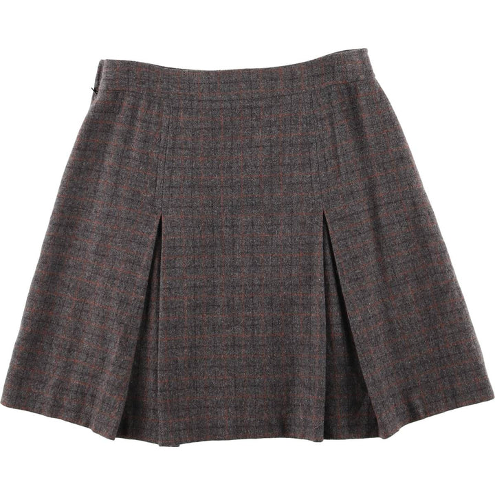 J.Crew Check Pattern Wool Pleated Mini Skirt, Women's Size L wool gray type Vintage Second Hand