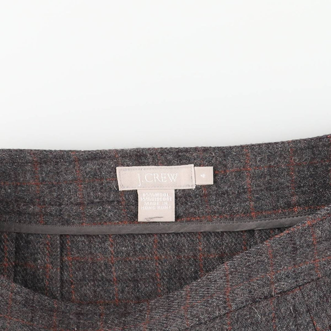 J.Crew Check Pattern Wool Pleated Mini Skirt, Women's Size L wool gray type Vintage Second Hand