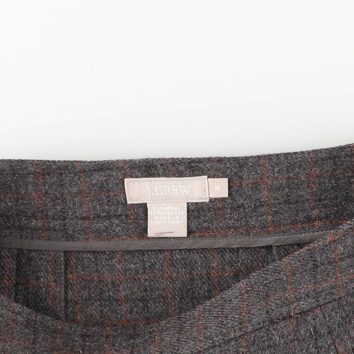 J.Crew Check Pattern Wool Pleated Mini Skirt, Women's Size L wool gray type Vintage Second Hand