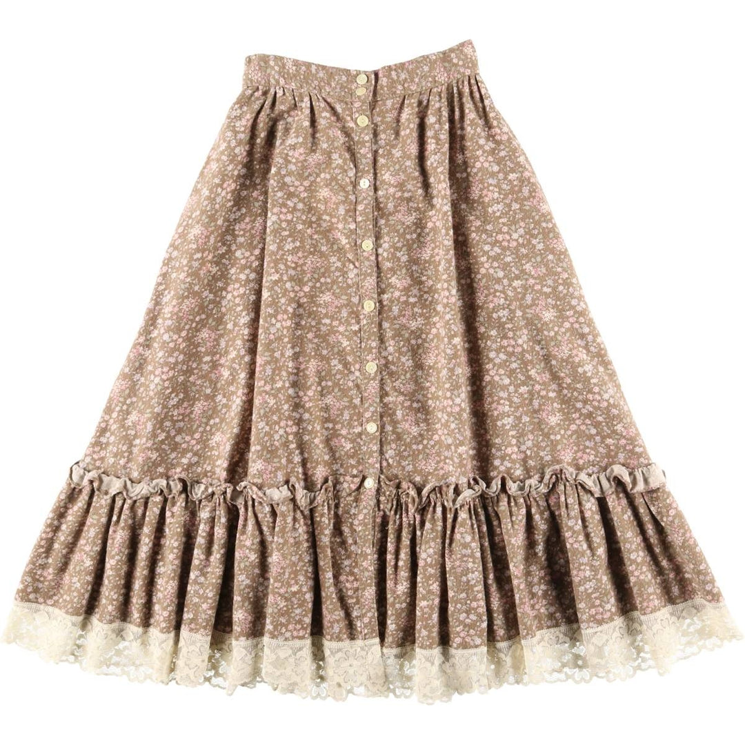 Vintage 1970'S Gunne Sax Gannies all-over floral print cotton midi-length flared skirt, size XS. cotton brown type Vintage Second Hand