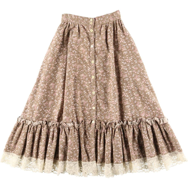 Vintage 1970'S Gunne Sax Gannies all-over floral print cotton midi-length flared skirt, size XS. cotton brown type Vintage Second Hand