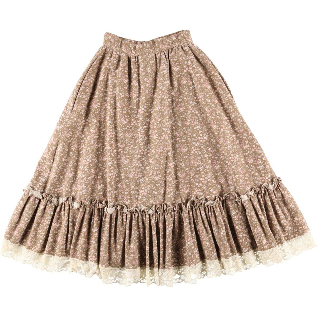 Vintage 1970'S Gunne Sax Gannies all-over floral print cotton midi-length flared skirt, size XS. cotton brown type Vintage Second Hand