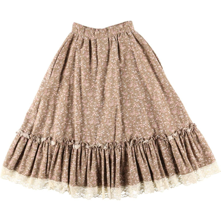 Vintage 1970'S Gunne Sax Gannies all-over floral print cotton midi-length flared skirt, size XS. cotton brown type Vintage Second Hand