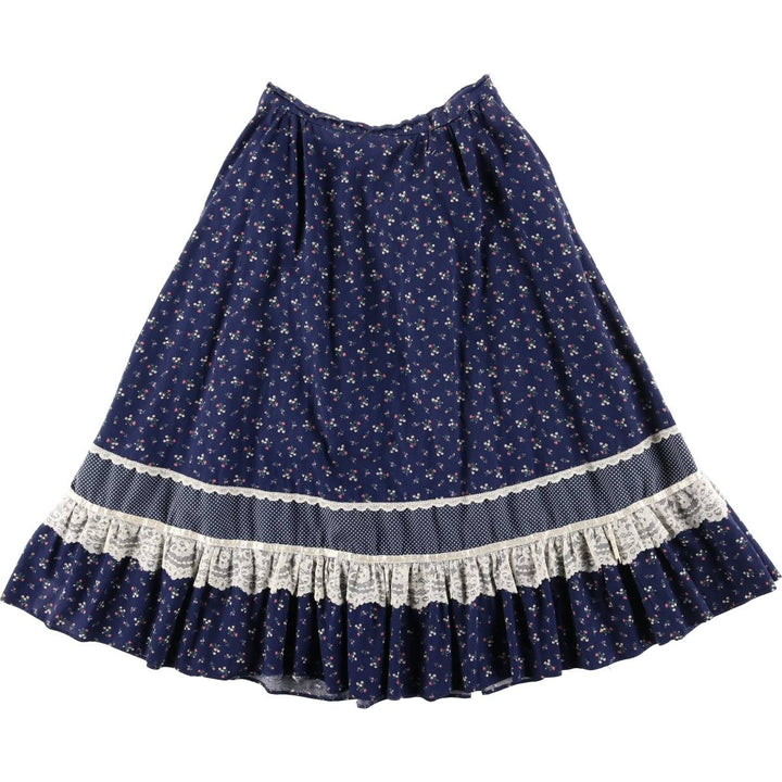 Vintage 1970'S Gunne Sax Gannies all-over floral print cotton half-length flared skirt, size S. cotton navy blue type Vintage Second Hand