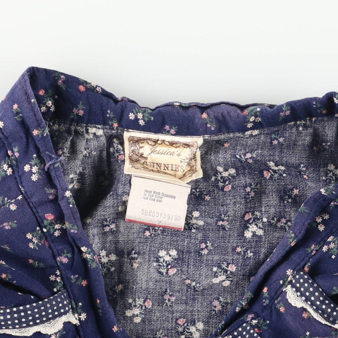 Vintage 1970'S Gunne Sax Gannies all-over floral print cotton half-length flared skirt, size S. cotton navy blue type Vintage Second Hand