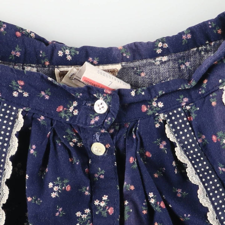 Vintage 1970'S Gunne Sax Gannies all-over floral print cotton half-length flared skirt, size S. cotton navy blue type Vintage Second Hand