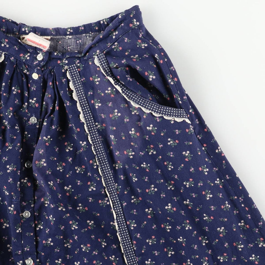 Vintage 1970'S Gunne Sax Gannies all-over floral print cotton half-length flared skirt, size S. cotton navy blue type Vintage Second Hand