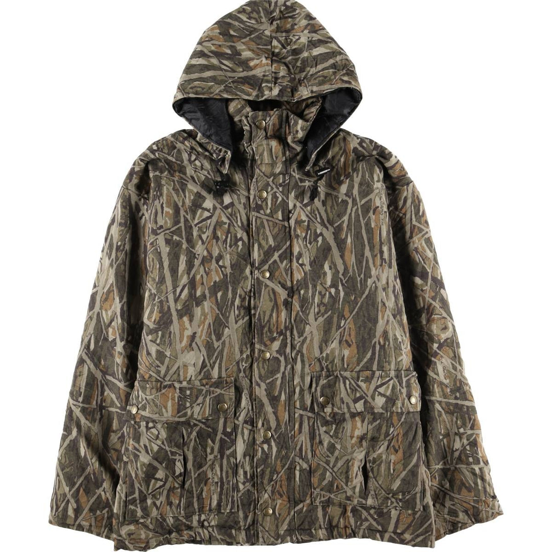 70s-80'S Cabela's DRY-PLUS Camouflage Pattern Realtree Camo Padded Mountain Parka Shell Jacket, Made in USA, Men's Size L polyester Khaki type Vintage Second Hand