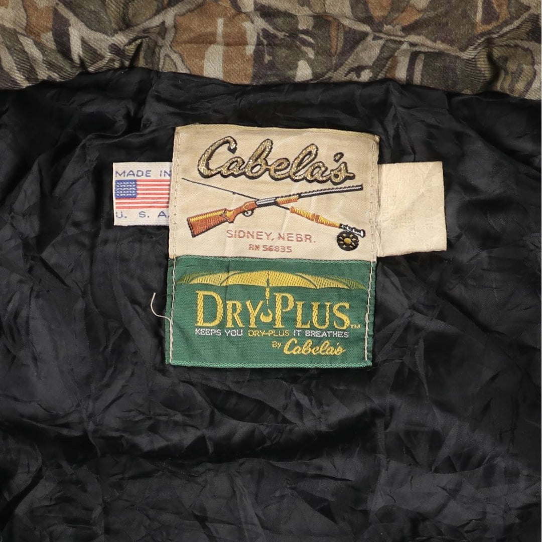 70s-80'S Cabela's DRY-PLUS Camouflage Pattern Realtree Camo Padded Mountain Parka Shell Jacket, Made in USA, Men's Size L polyester Khaki type Vintage Second Hand