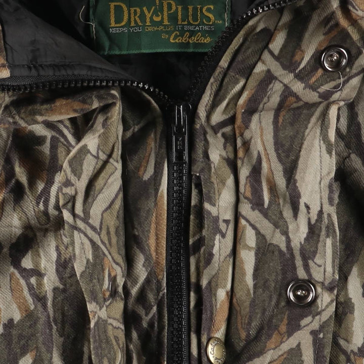 70s-80'S Cabela's DRY-PLUS Camouflage Pattern Realtree Camo Padded Mountain Parka Shell Jacket, Made in USA, Men's Size L polyester Khaki type Vintage Second Hand
