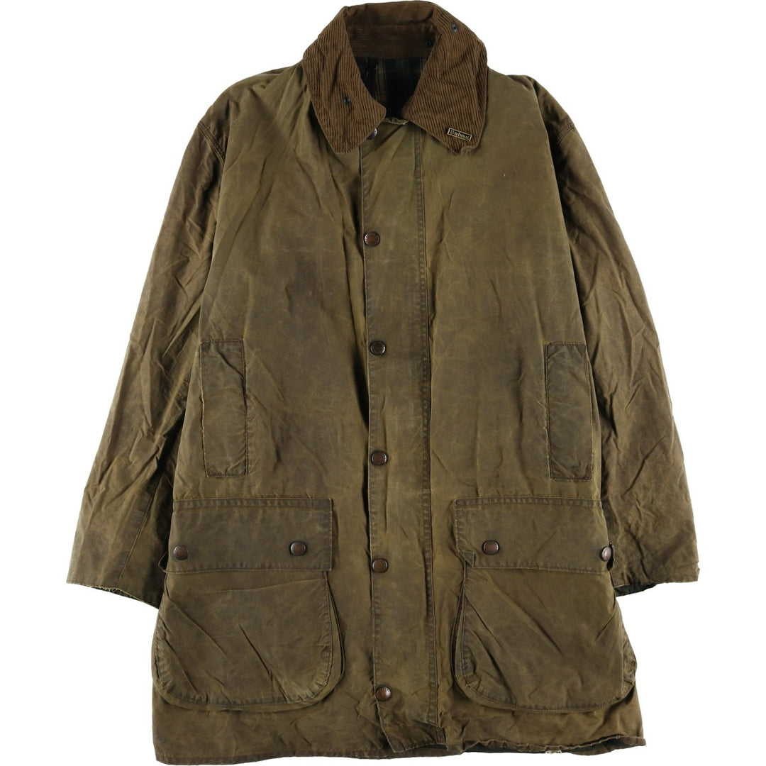1980'S Barbour BORDER 2 Warrant Badged Waxed Cotton Oiled Jacket, Made in England, Men's Size L unclear Khaki type Vintage Second Hand