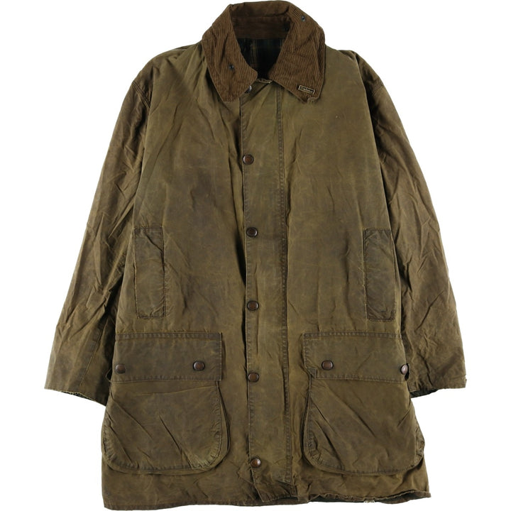 1980'S Barbour BORDER 2 Warrant Badged Waxed Cotton Oiled Jacket, Made in England, Men's Size L unclear Khaki type Vintage Second Hand