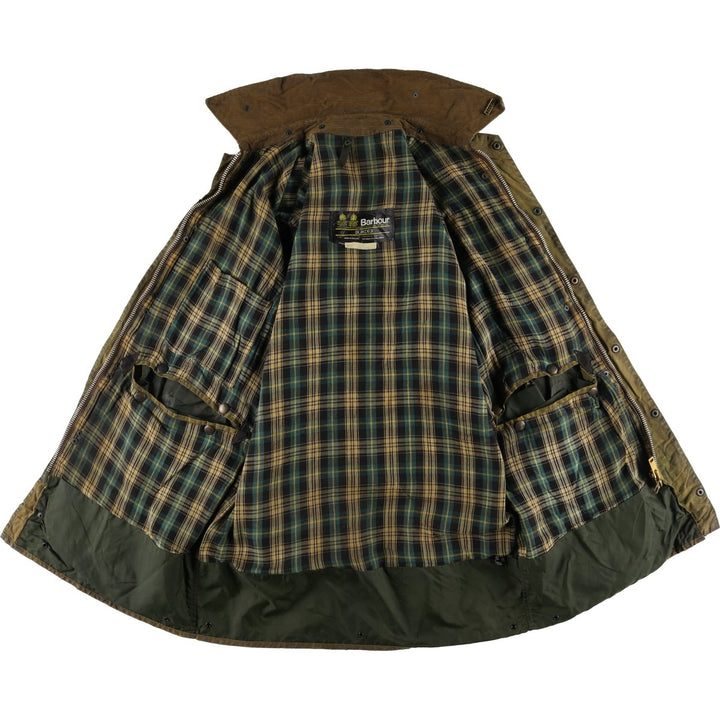 1980'S Barbour BORDER 2 Warrant Badged Waxed Cotton Oiled Jacket, Made in England, Men's Size L unclear Khaki type Vintage Second Hand