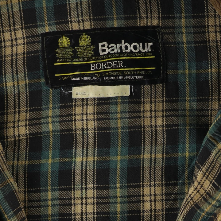 1980'S Barbour BORDER 2 Warrant Badged Waxed Cotton Oiled Jacket, Made in England, Men's Size L unclear Khaki type Vintage Second Hand
