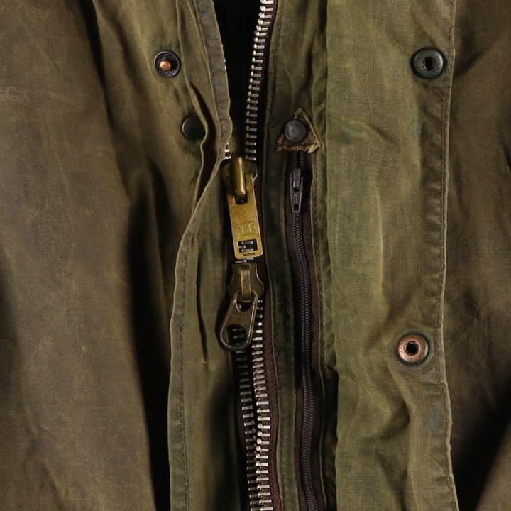 1980'S Barbour BORDER 2 Warrant Badged Waxed Cotton Oiled Jacket, Made in England, Men's Size L unclear Khaki type Vintage Second Hand