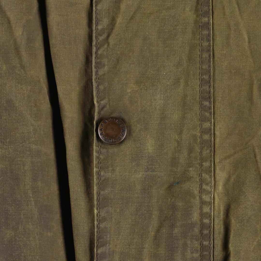 1980'S Barbour BORDER 2 Warrant Badged Waxed Cotton Oiled Jacket, Made in England, Men's Size L unclear Khaki type Vintage Second Hand