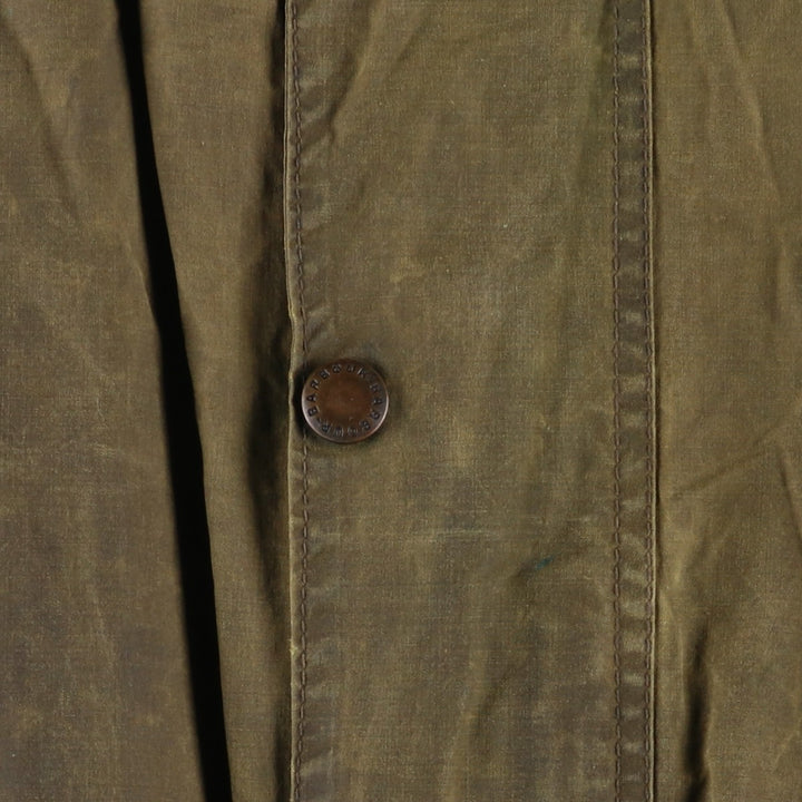 1980'S Barbour BORDER 2 Warrant Badged Waxed Cotton Oiled Jacket, Made in England, Men's Size L unclear Khaki type Vintage Second Hand