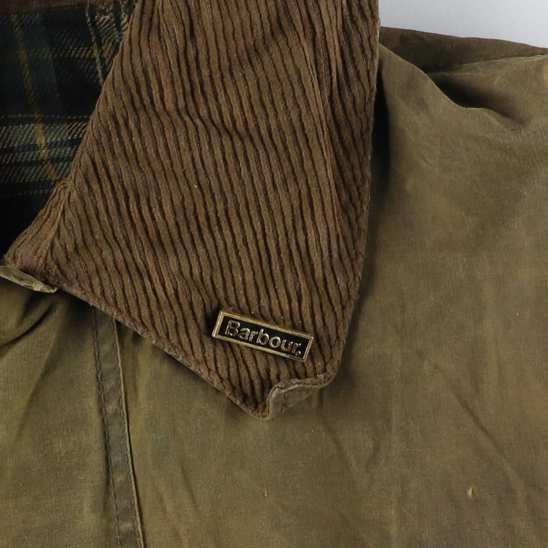 1980'S Barbour BORDER 2 Warrant Badged Waxed Cotton Oiled Jacket, Made in England, Men's Size L unclear Khaki type Vintage Second Hand