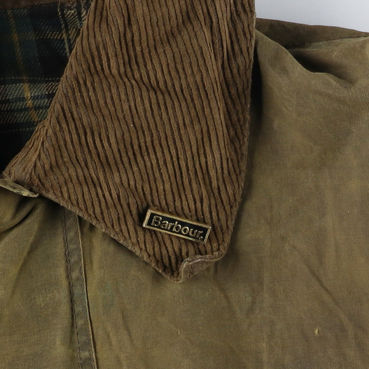 1980'S Barbour BORDER 2 Warrant Badged Waxed Cotton Oiled Jacket, Made in England, Men's Size L unclear Khaki type Vintage Second Hand