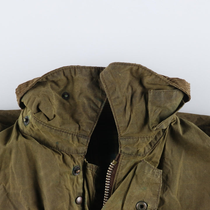 1980'S Barbour BORDER 2 Warrant Badged Waxed Cotton Oiled Jacket, Made in England, Men's Size L unclear Khaki type Vintage Second Hand