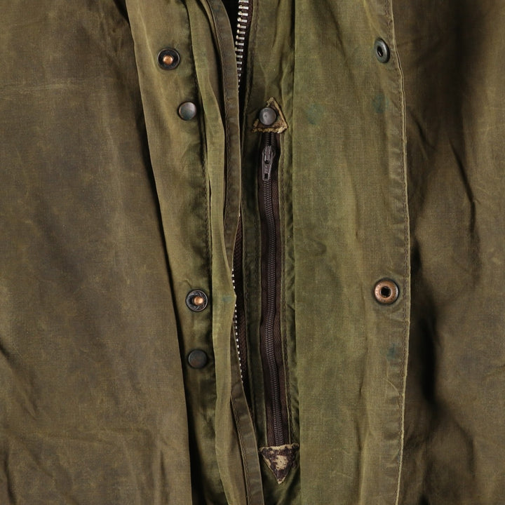 1980'S Barbour BORDER 2 Warrant Badged Waxed Cotton Oiled Jacket, Made in England, Men's Size L unclear Khaki type Vintage Second Hand