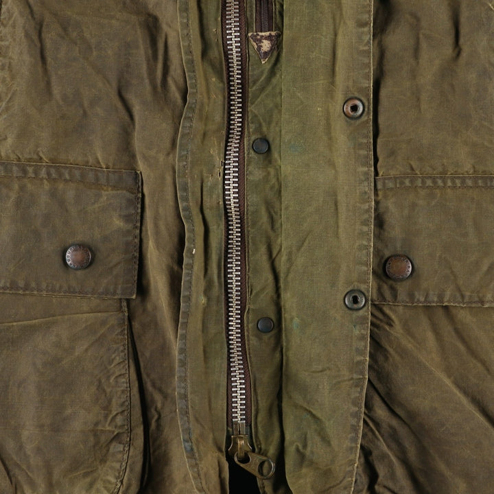 1980'S Barbour BORDER 2 Warrant Badged Waxed Cotton Oiled Jacket, Made in England, Men's Size L unclear Khaki type Vintage Second Hand
