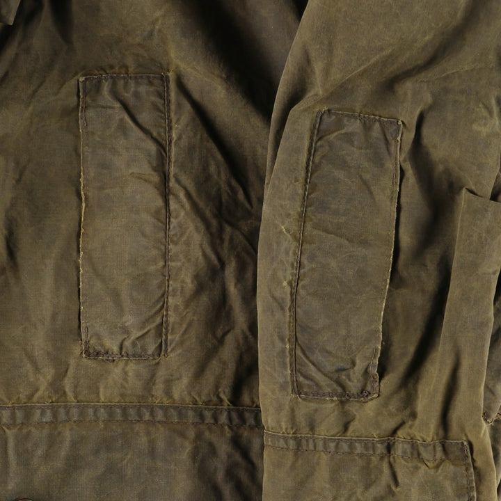 1980'S Barbour BORDER 2 Warrant Badged Waxed Cotton Oiled Jacket, Made in England, Men's Size L unclear Khaki type Vintage Second Hand