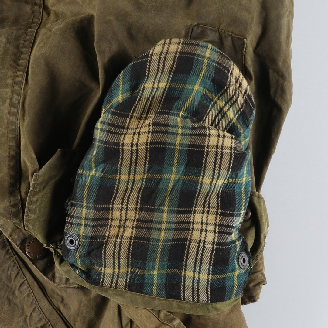 1980'S Barbour BORDER 2 Warrant Badged Waxed Cotton Oiled Jacket, Made in England, Men's Size L unclear Khaki type Vintage Second Hand