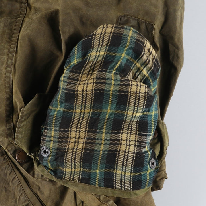 1980'S Barbour BORDER 2 Warrant Badged Waxed Cotton Oiled Jacket, Made in England, Men's Size L unclear Khaki type Vintage Second Hand