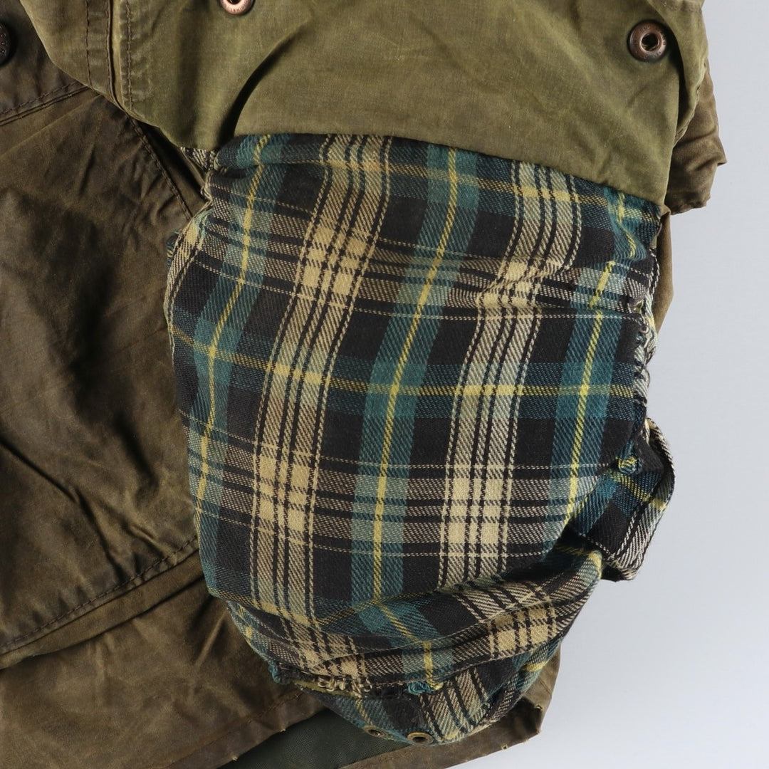 1980'S Barbour BORDER 2 Warrant Badged Waxed Cotton Oiled Jacket, Made in England, Men's Size L unclear Khaki type Vintage Second Hand