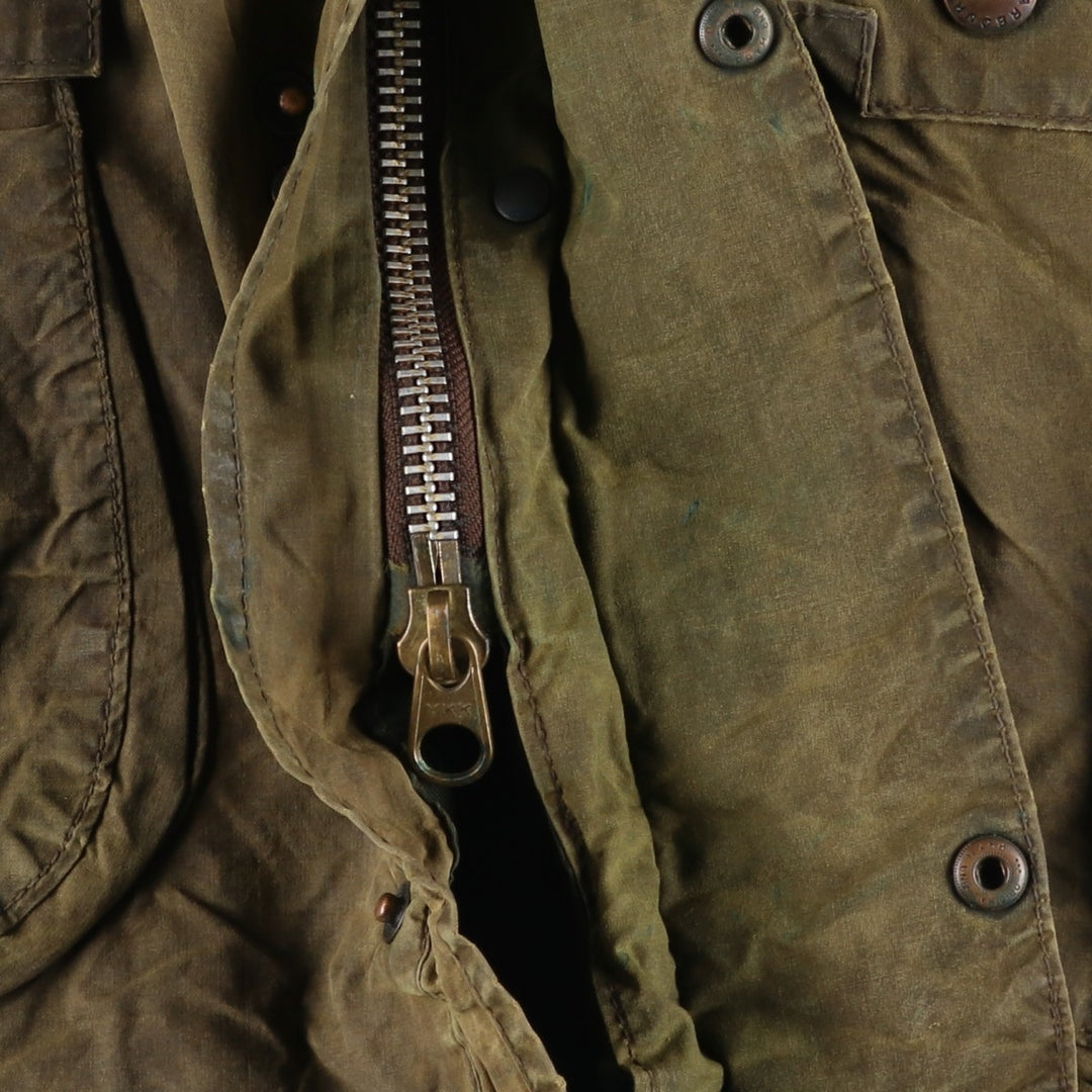 1980'S Barbour BORDER 2 Warrant Badged Waxed Cotton Oiled Jacket, Made in England, Men's Size L unclear Khaki type Vintage Second Hand