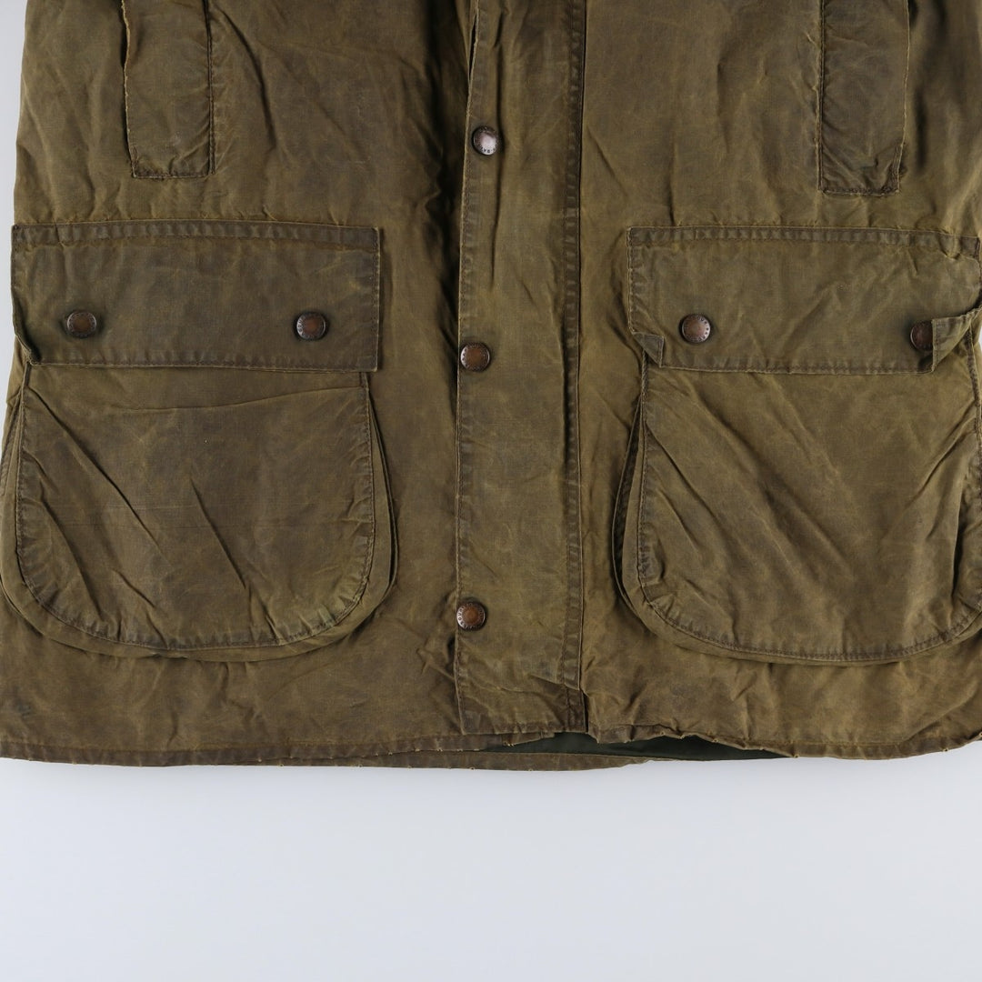 1980'S Barbour BORDER 2 Warrant Badged Waxed Cotton Oiled Jacket, Made in England, Men's Size L unclear Khaki type Vintage Second Hand
