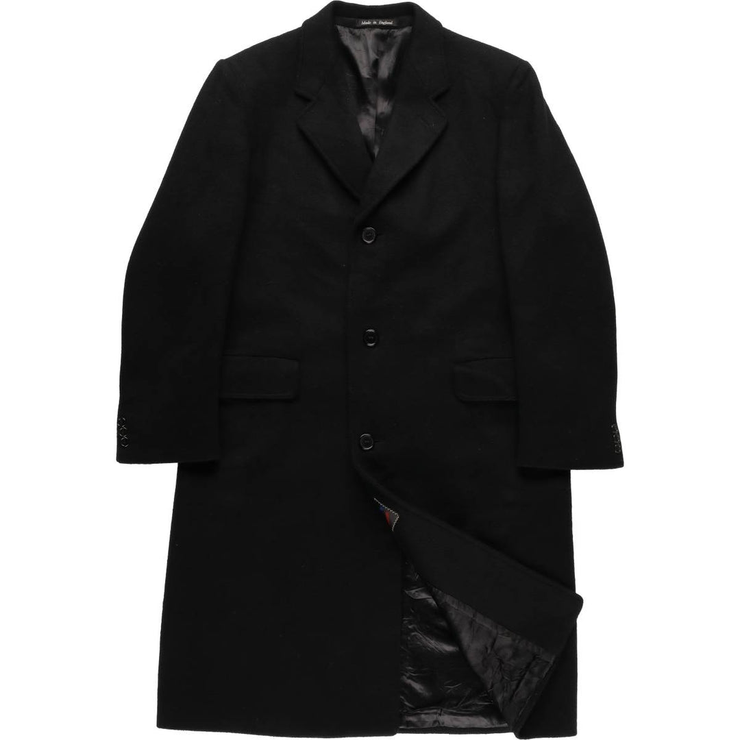 Cashmere-blend wool chester coat, made in England, men's size M wool black type Vintage Second Hand