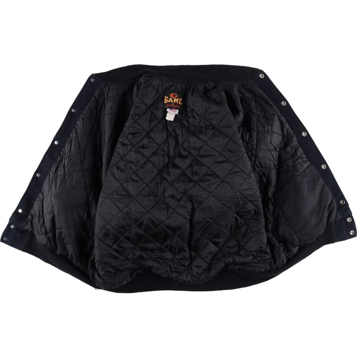 90'S GAME Leather Sleeve Wool Button Varsity Jacket, Made in USA, Men's Size L, Vintage wool black type Vintage Second Hand