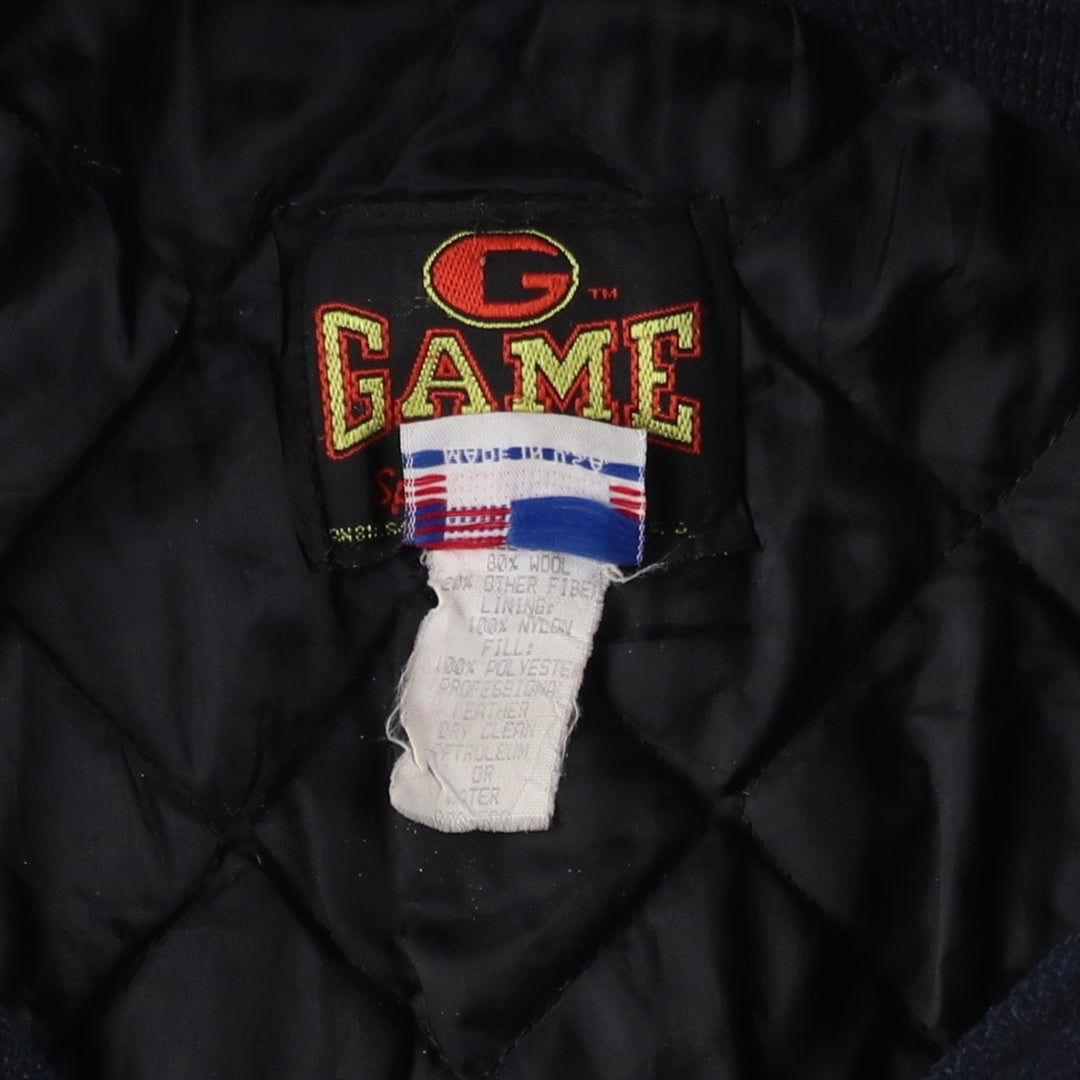 90'S GAME Leather Sleeve Wool Button Varsity Jacket, Made in USA, Men's Size L, Vintage wool black type Vintage Second Hand
