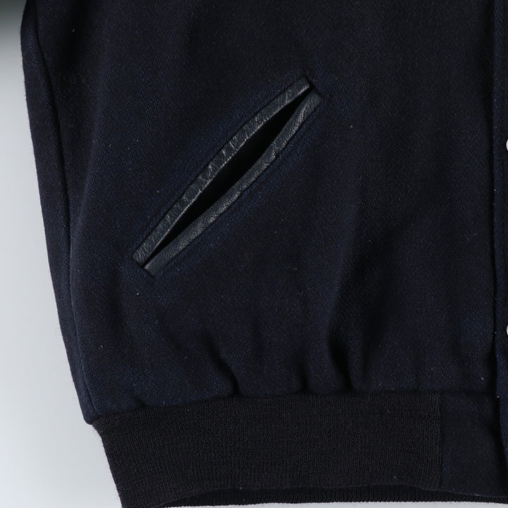 90'S GAME Leather Sleeve Wool Button Varsity Jacket, Made in USA, Men's Size L, Vintage wool black type Vintage Second Hand