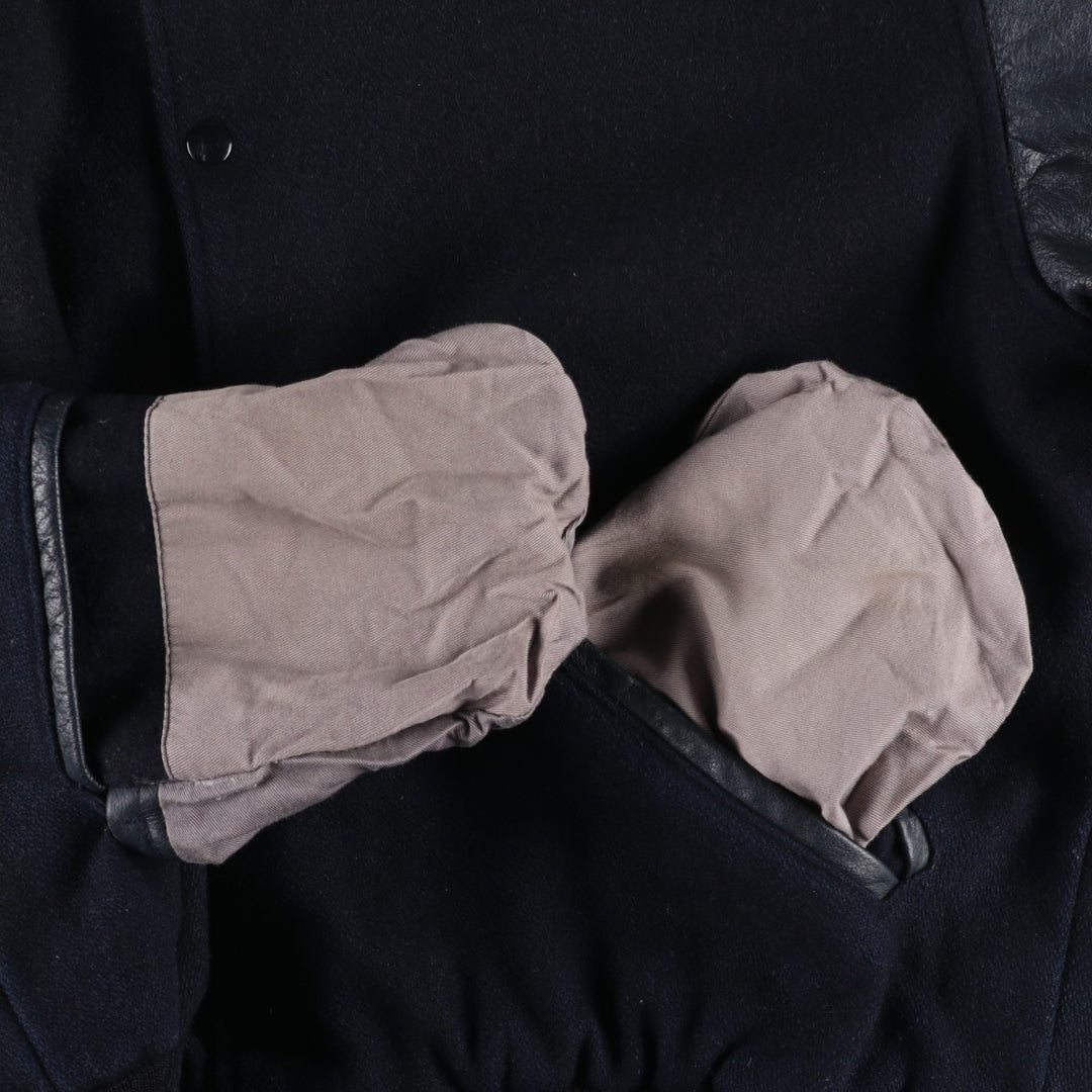 90'S GAME Leather Sleeve Wool Button Varsity Jacket, Made in USA, Men's Size L, Vintage wool black type Vintage Second Hand