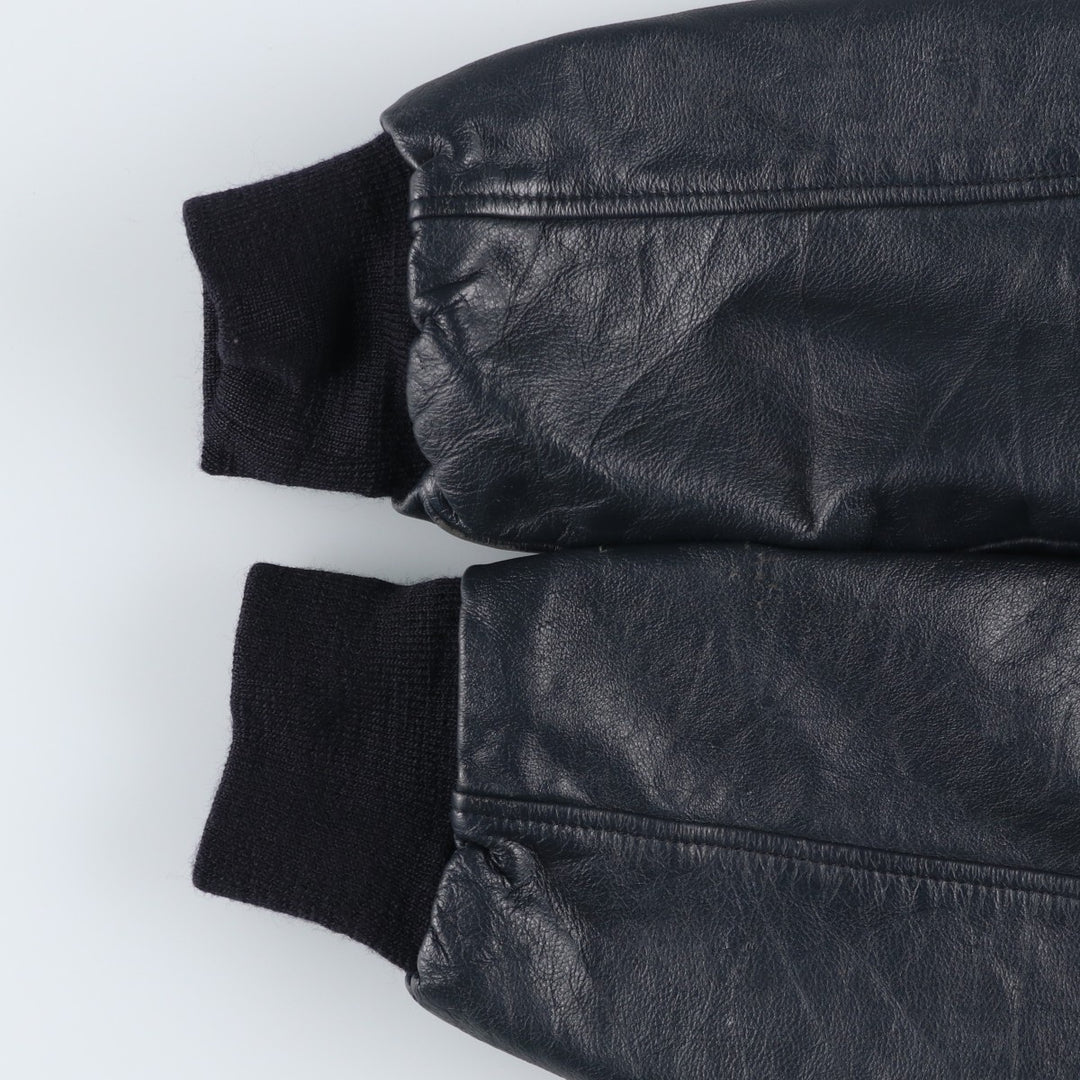 90'S GAME Leather Sleeve Wool Button Varsity Jacket, Made in USA, Men's Size L, Vintage wool black type Vintage Second Hand