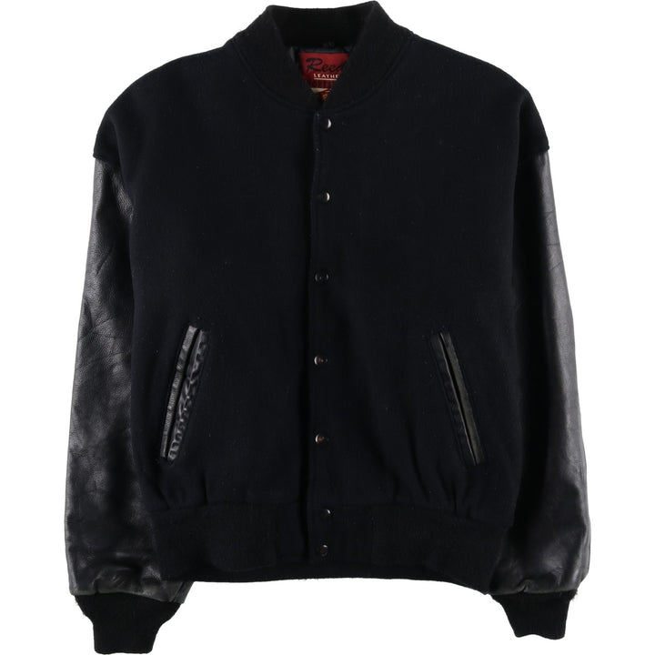 Vintage 80s-90'S Reed Varsity Jacket with Leather Sleeves and Wool Buttons, Made in USA, Men's Size L Genuine leather (sleeves) black type Vintage Second Hand