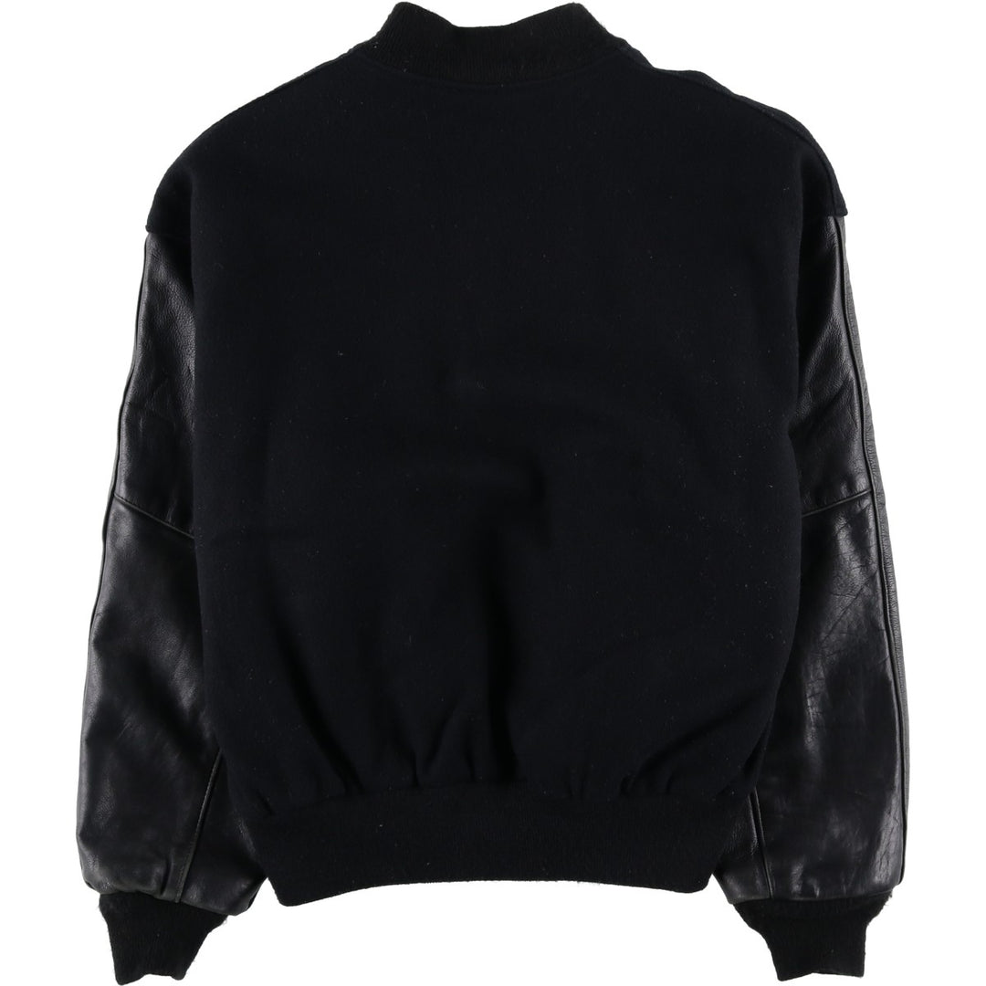 Vintage 80s-90'S Reed Varsity Jacket with Leather Sleeves and Wool Buttons, Made in USA, Men's Size L Genuine leather (sleeves) black type Vintage Second Hand
