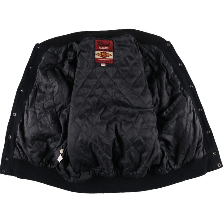 Vintage 80s-90'S Reed Varsity Jacket with Leather Sleeves and Wool Buttons, Made in USA, Men's Size L Genuine leather (sleeves) black type Vintage Second Hand